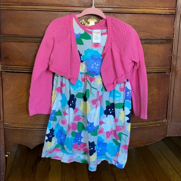 Cotton Floral dress with hot pink cardigan
